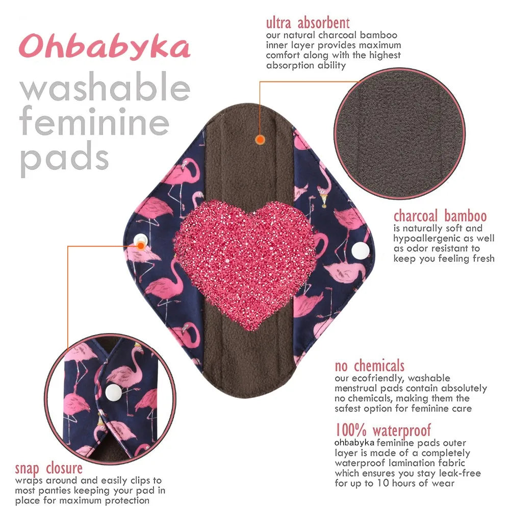 8-Piece Set: Reusable Cloth Menstrual Pads + Free Mini Wet Bag